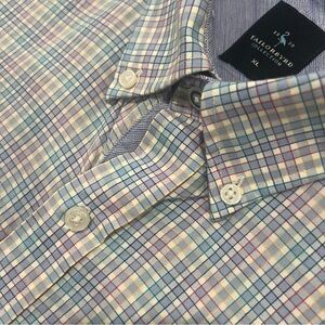 Tailorbyrd Cotton Long-Sleeve Button Up Shirt Multicolor Rainbow Plaid Cuffs XL